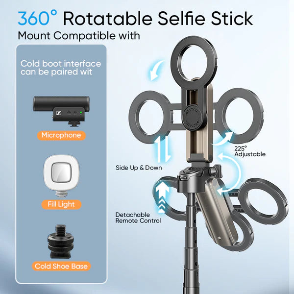 Palm Size Foldable Magnetic Bluetooth Selfie Stick Tripod