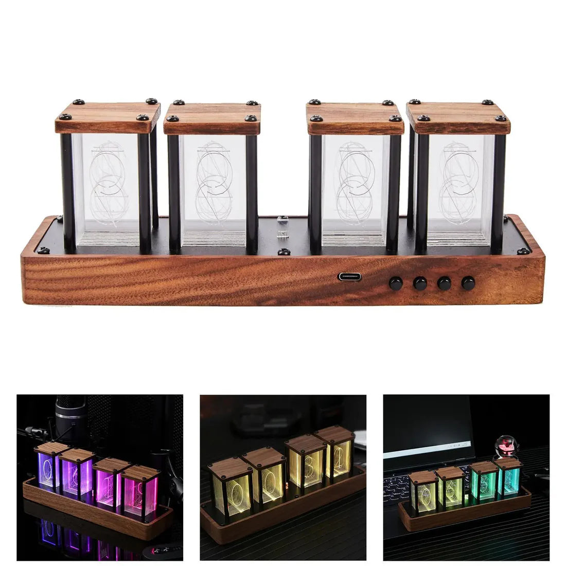 4 Digit RGB Light Digital Desk Time Display Clock