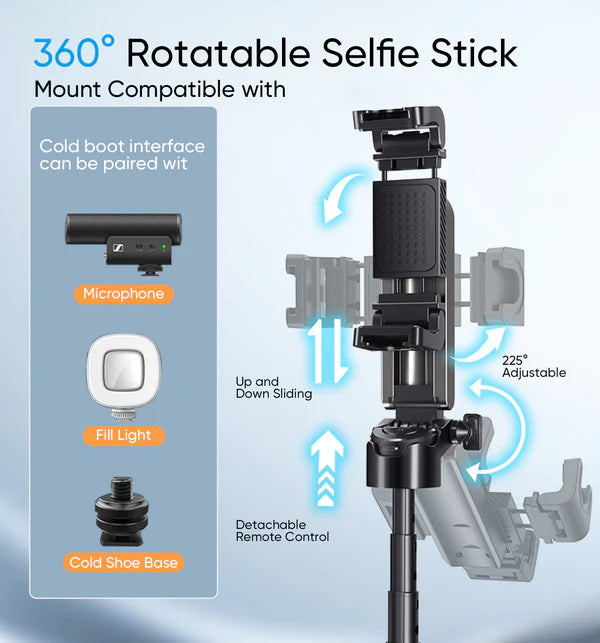 Palm Size Foldable Magnetic Bluetooth Selfie Stick Tripod