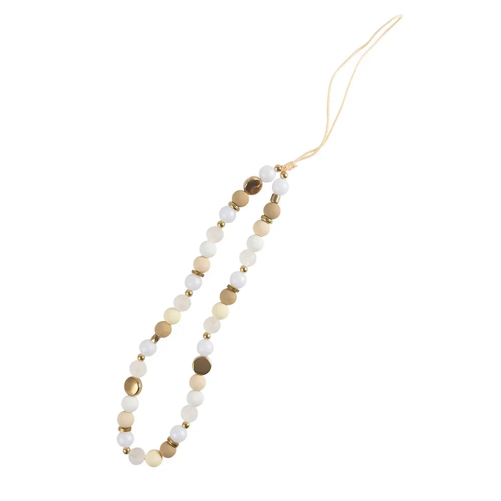 Neutral Beaded Short Phone Wrist Lanyard Strap