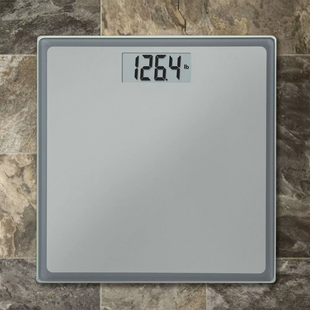 Gray Silver Tempered Glass Digital Bathroom Weight Scale