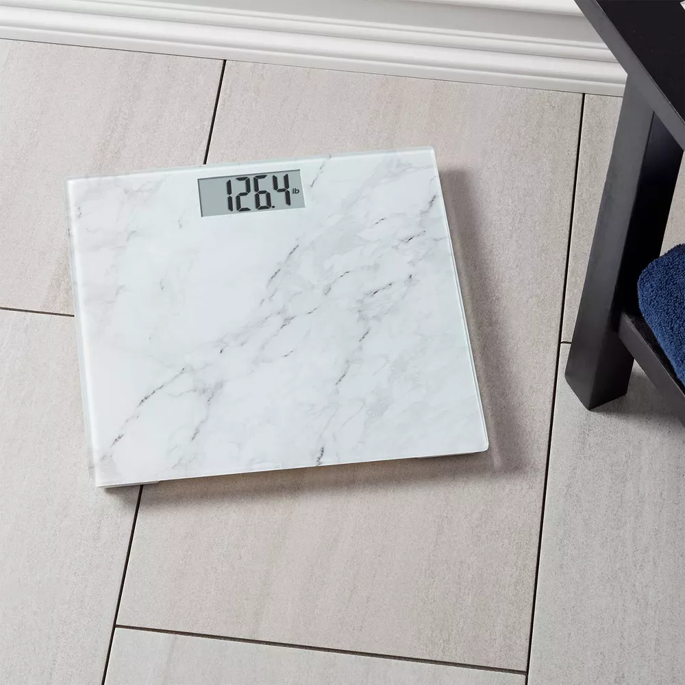 White Marble Pattern Tempered Glass Digital Bathroom Scale